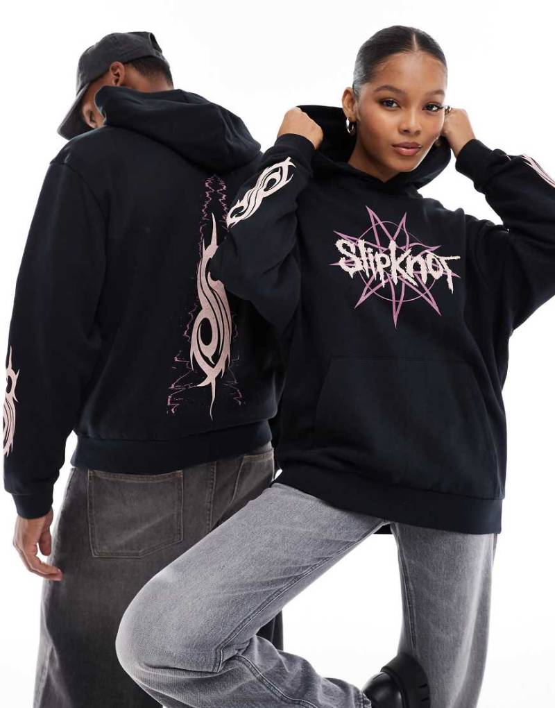 ASOS DESIGN - Unisex - Oversize-Kapuzenpullover in Schwarz mit lizenzierten „Slipknot"-Prints von ASOS DESIGN