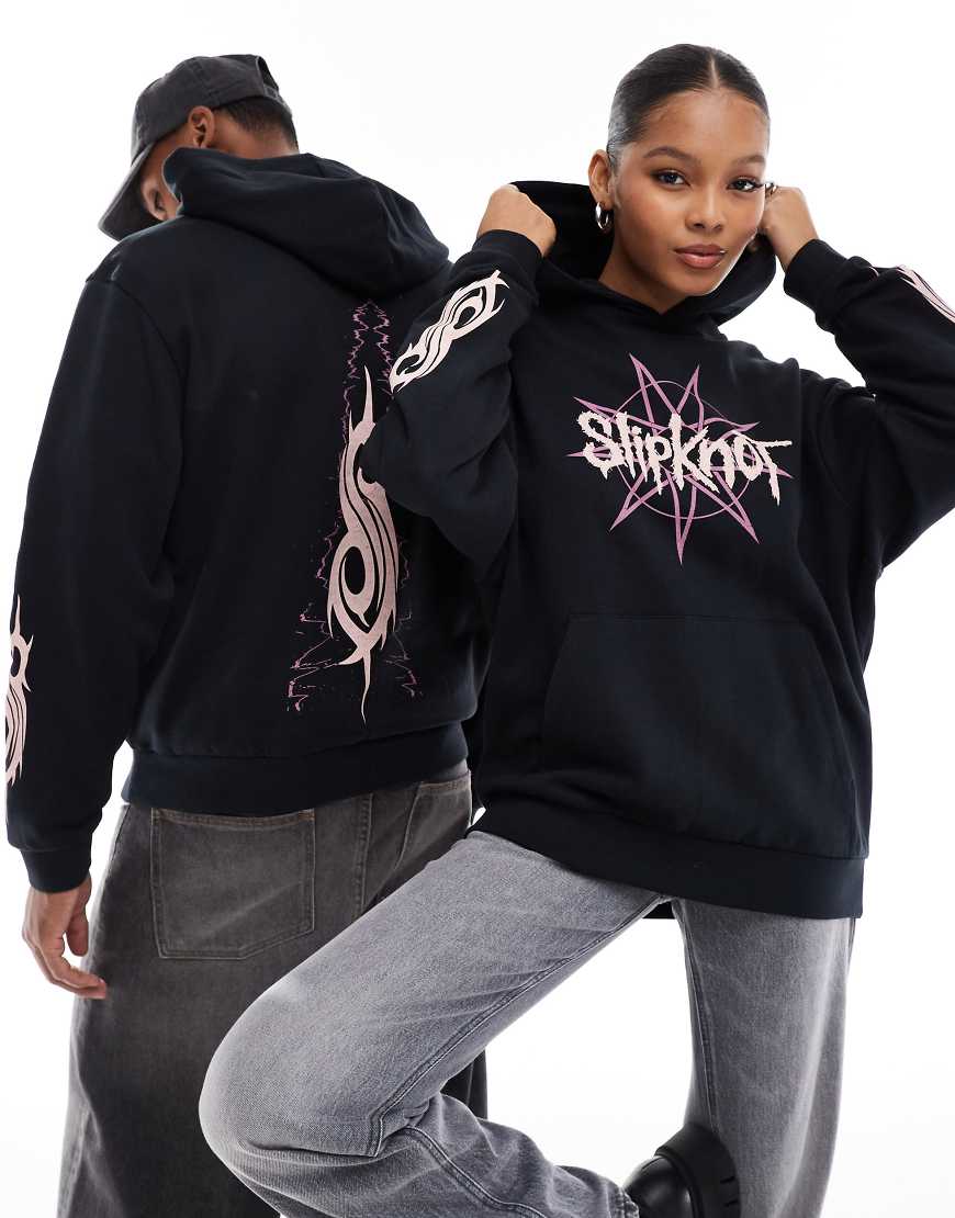 ASOS DESIGN - Unisex - Oversize-Kapuzenpullover in Schwarz mit lizenzierten „Slipknot"-Prints ASOS DESIGN - Unisex - Oversize-Kapuzenpullover in Schwarz mit lizenzierten „Slipknot"-Prints von ASOS DESIGN