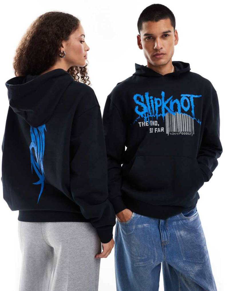 ASOS DESIGN - Unisex - Oversize-Kapuzenpullover in Schwarz mit lizenzierten „Slipknot"-Prints von ASOS DESIGN