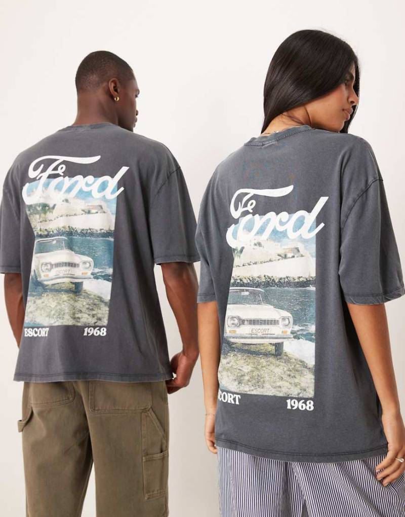ASOS DESIGN - Unisex-Oversize-T-Shirt in Schwarz mit „Ford"-Prints von ASOS DESIGN