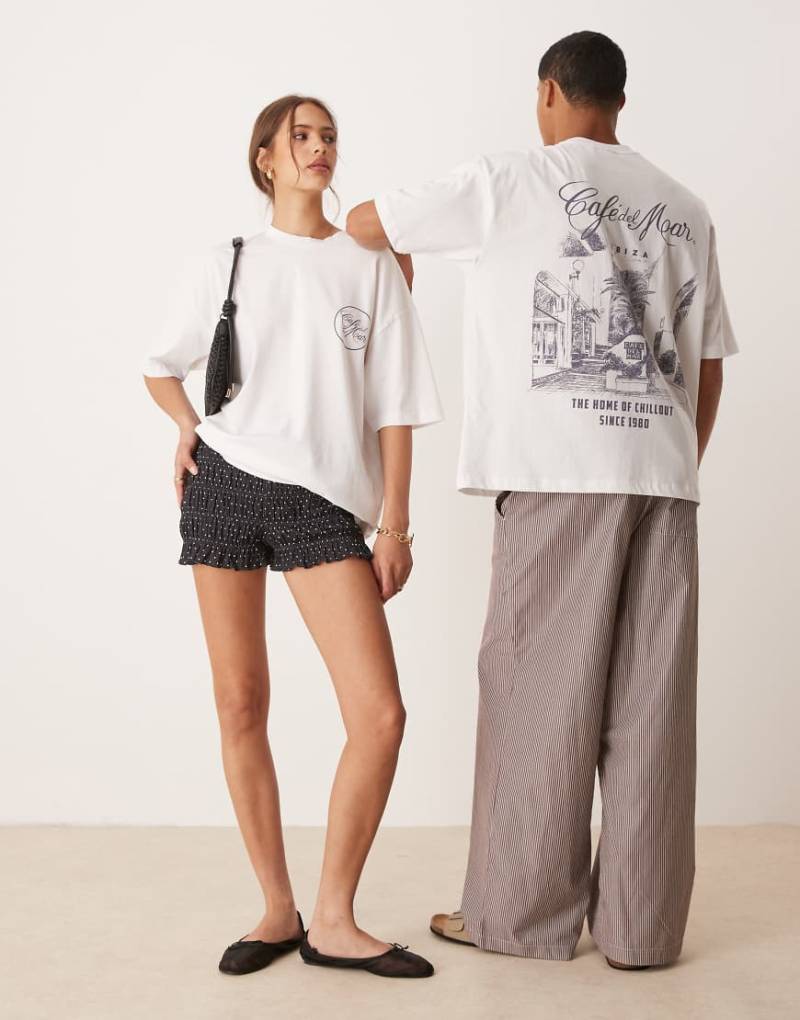 ASOS DESIGN - Unisex - Oversize-T-Shirt in Weiß mit „Café del Mar"-Print von ASOS DESIGN