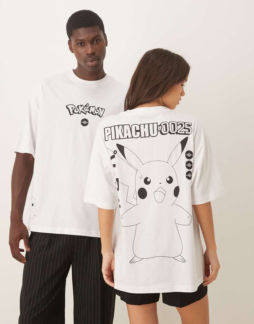 ASOS DESIGN - Unisex - Oversize-T-Shirt in Weiß mit Pokémon-Print von ASOS DESIGN