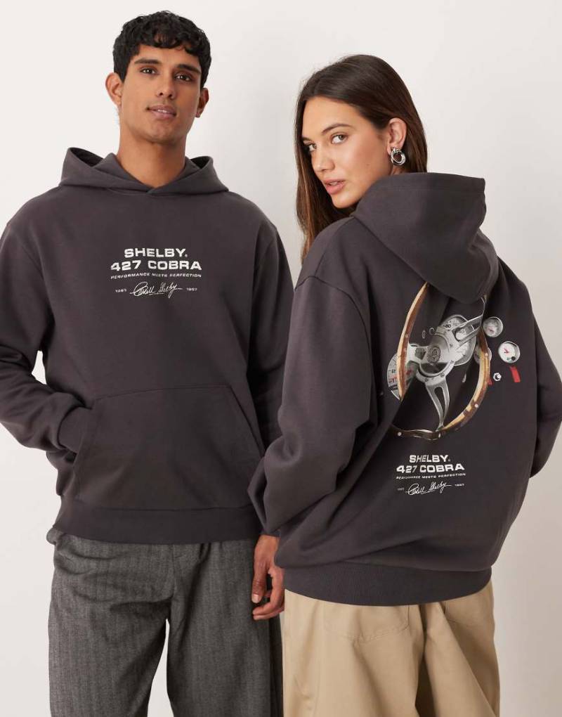 ASOS DESIGN - Unisex - Relaxed Fit Kapuzenpullover in Dunkelgrau mit Cobra-Lenkrad-Print von ASOS DESIGN