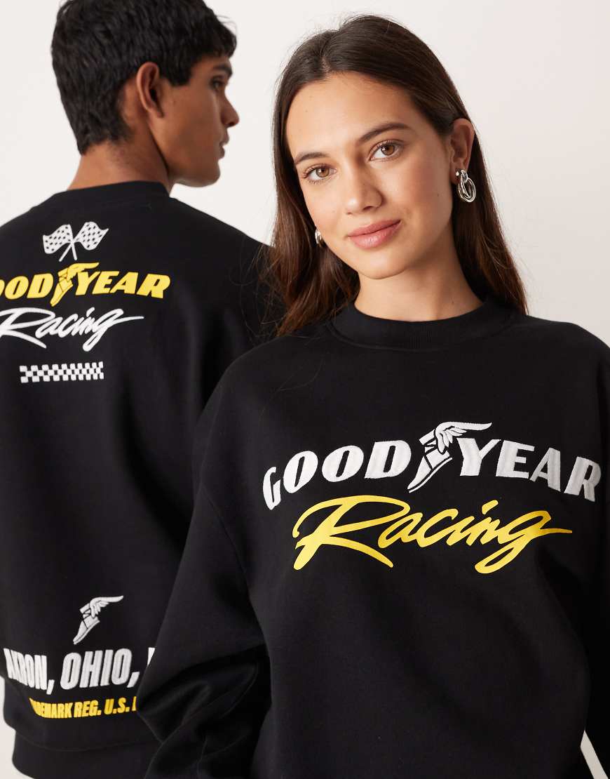 ASOS DESIGN - Unisex - Relaxed Fit Sweatshirt in Dunkelgrau mit Good Year Racing-Stickerei-Schwarz von ASOS DESIGN