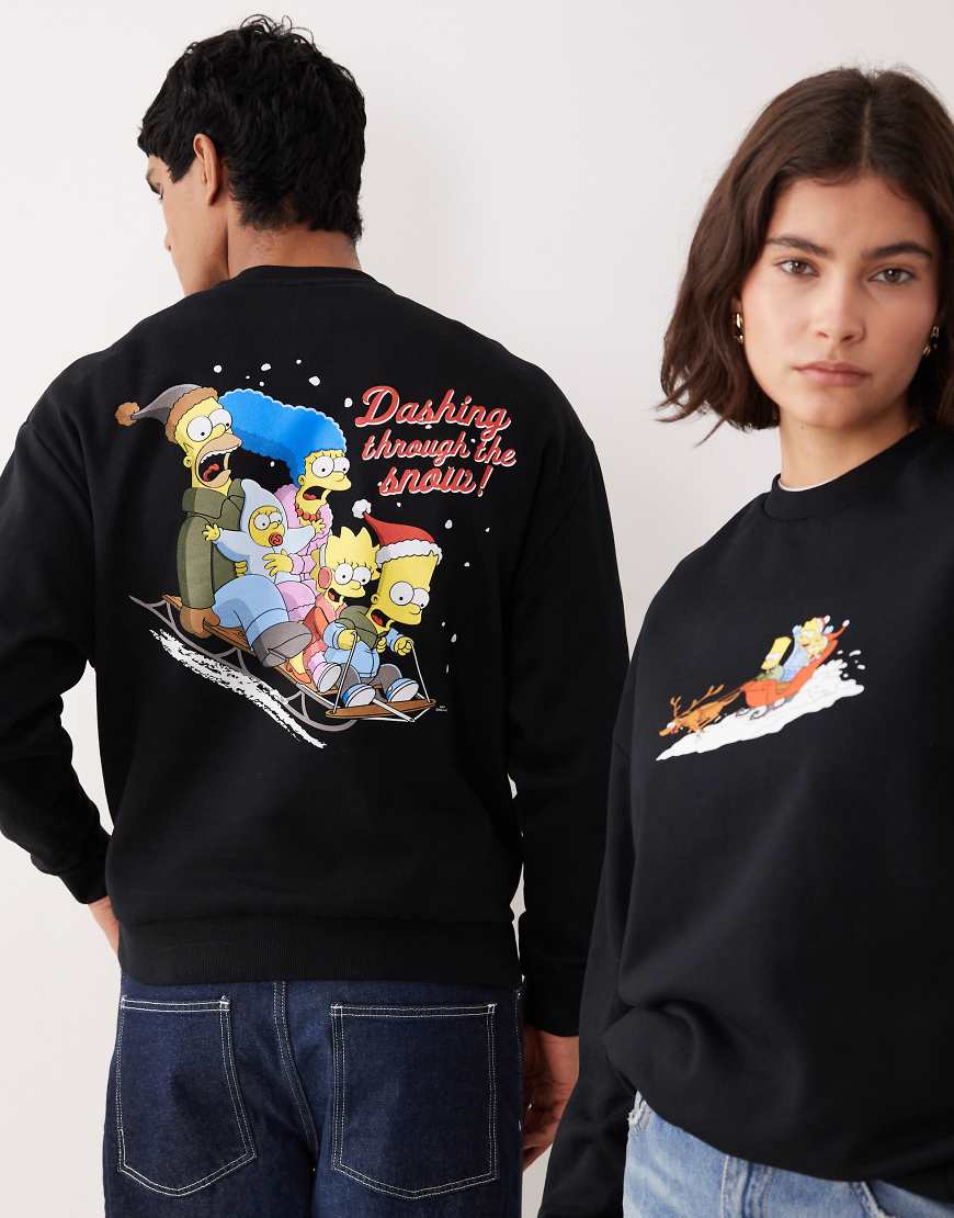 ASOS DESIGN - Unisex-Sweatshirt in Schwarz im Relaxed-Fit-Stil mit „The Simpsons"-Weihnachtsprint von ASOS DESIGN