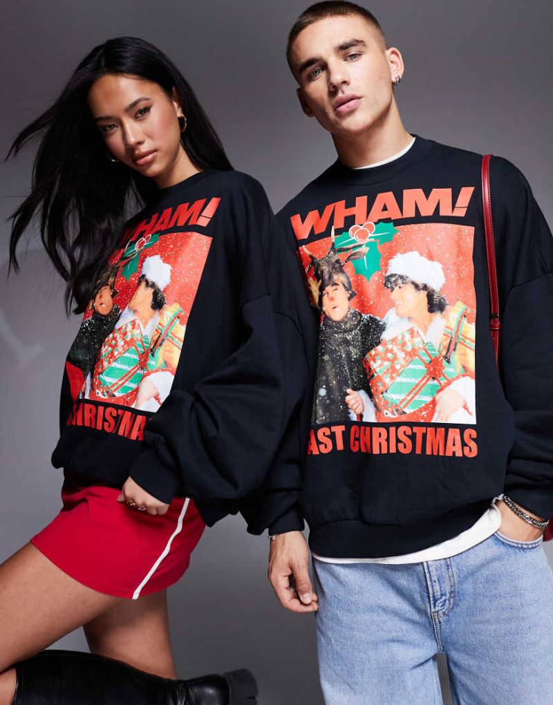 ASOS DESIGN - Unisex-Sweatshirt in Schwarz mit „WHAM! Christmas"-Print und Super-Oversize-Schnitt von ASOS DESIGN