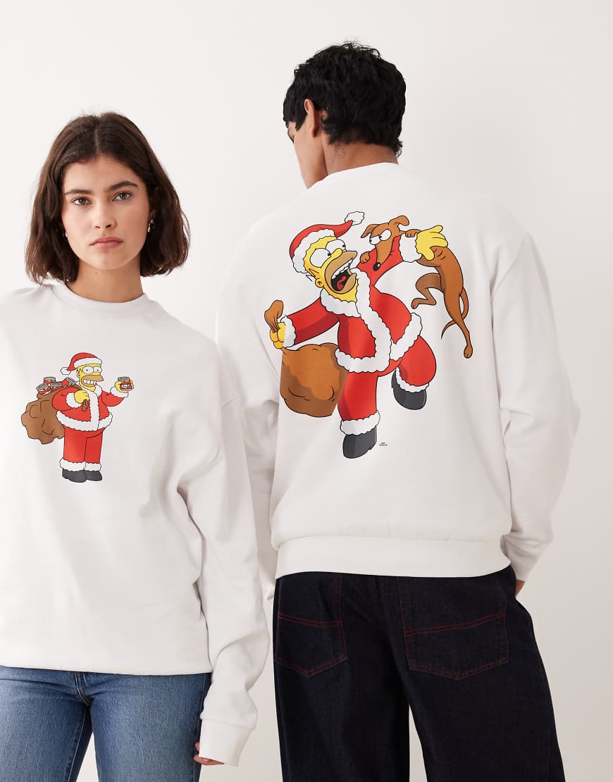 ASOS DESIGN - Unisex-Sweatshirt in Weiß im Relaxed-Fit-Stil mit „The Simpsons"-Weihnachtsprint von ASOS DESIGN