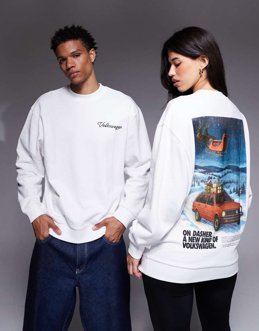 ASOS DESIGN - Unisex-Sweatshirt in Weiß im Relaxed Fit mit „Volkswagen"-Weihnachtsprint ASOS DESIGN - Unisex-Sweatshirt in Weiß im Relaxed Fit mit „Volkswagen"-Weihnachtsprint von ASOS DESIGN
