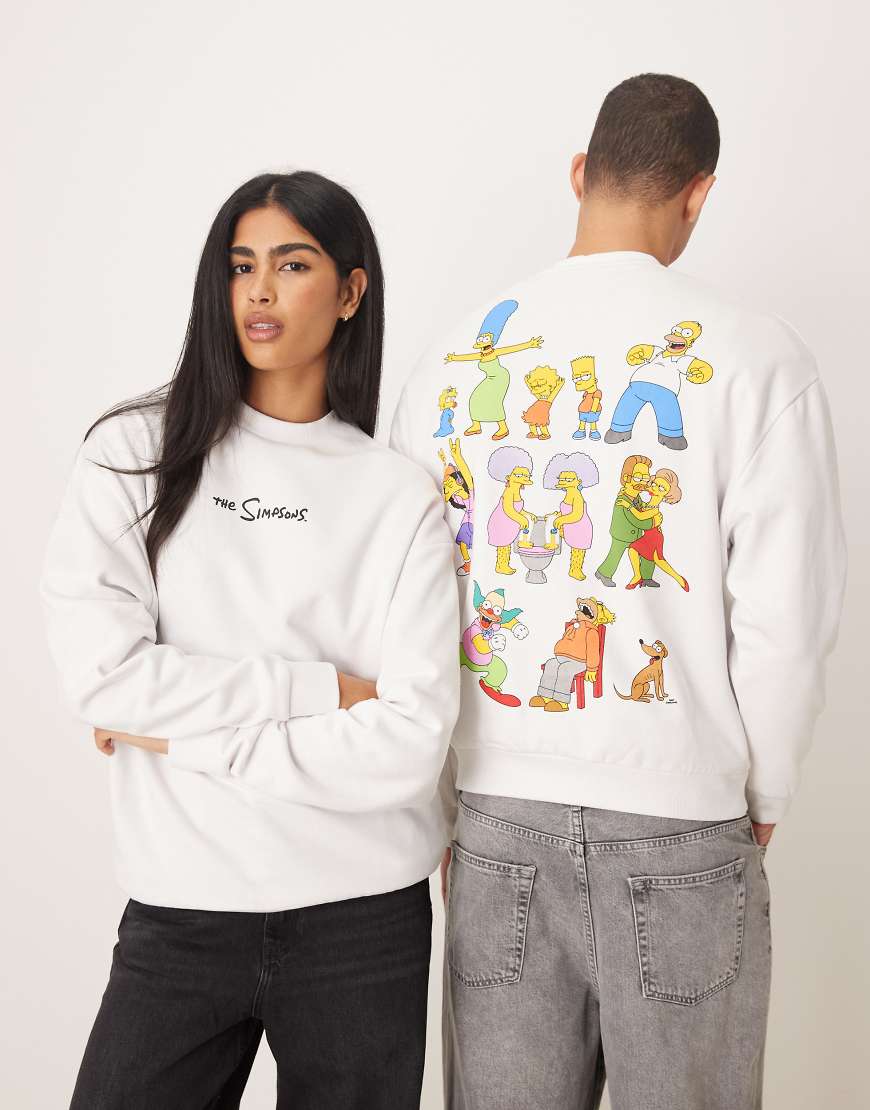 ASOS DESIGN - Unisex-Sweatshirt in Weiß mit „The Simpsons"-Prints und Relaxed-Fit-Passform von ASOS DESIGN