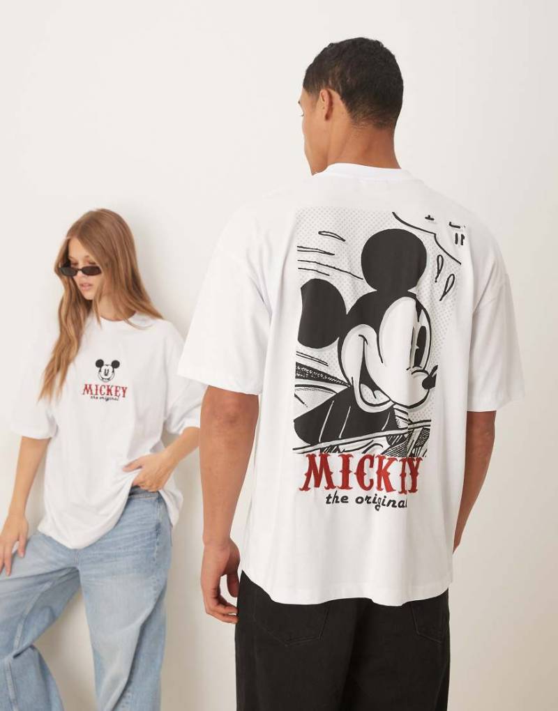 ASOS DESIGN - Disney - Unisex-T-Shirt aus schwerem Material in Weiß mit Micky Maus-Stickerei und Oversize-Schnitt von ASOS DESIGN