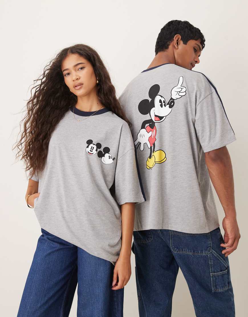 ASOS DESIGN - Unisex-T-Shirt in Grau mit Micky Maus-Print und Oversize-Passform von ASOS DESIGN