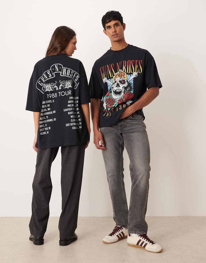 ASOS DESIGN - Unisex-T-Shirt in Oversize-Passform in Schwarz mit Guns-N'-Roses-Aufdruck von ASOS DESIGN