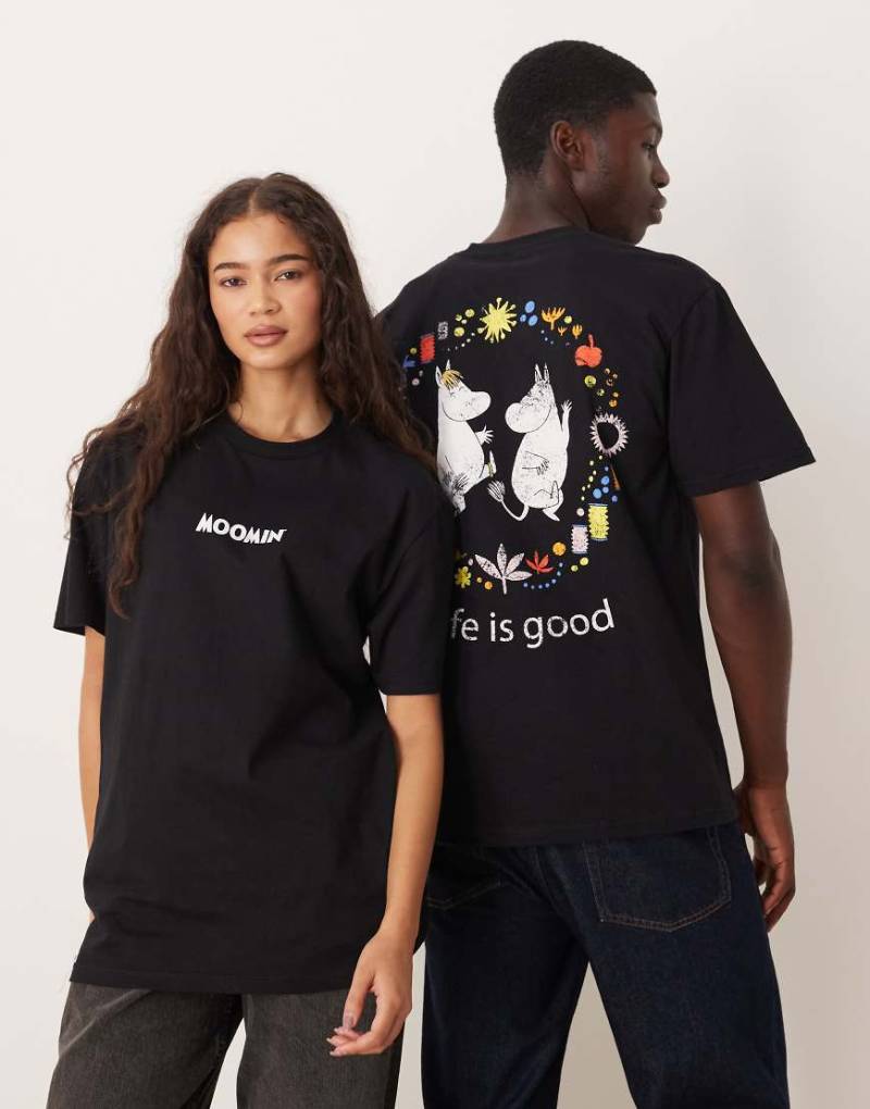 ASOS DESIGN - Unisex-T-Shirt in Schwarz mit „Moomin"-Prints und Oversize-Schnitt von ASOS DESIGN