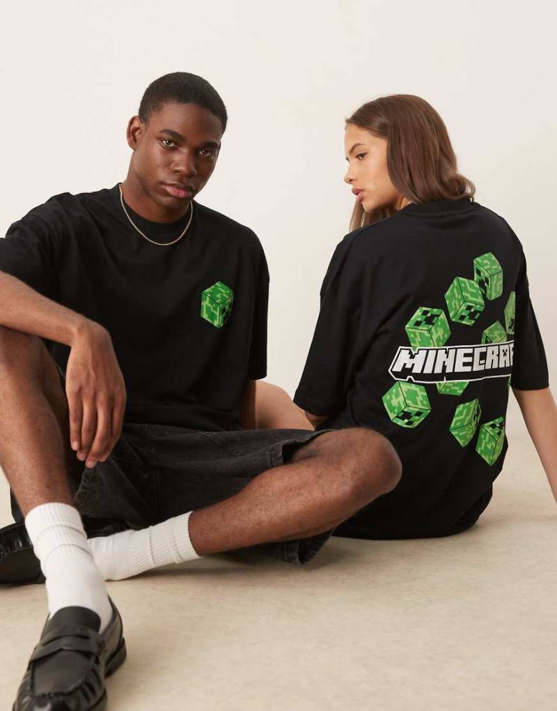 ASOS DESIGN - Unisex-T-Shirt in Schwarz mit Oversize-Schnitt und „Minecraft"-Prints von ASOS DESIGN
