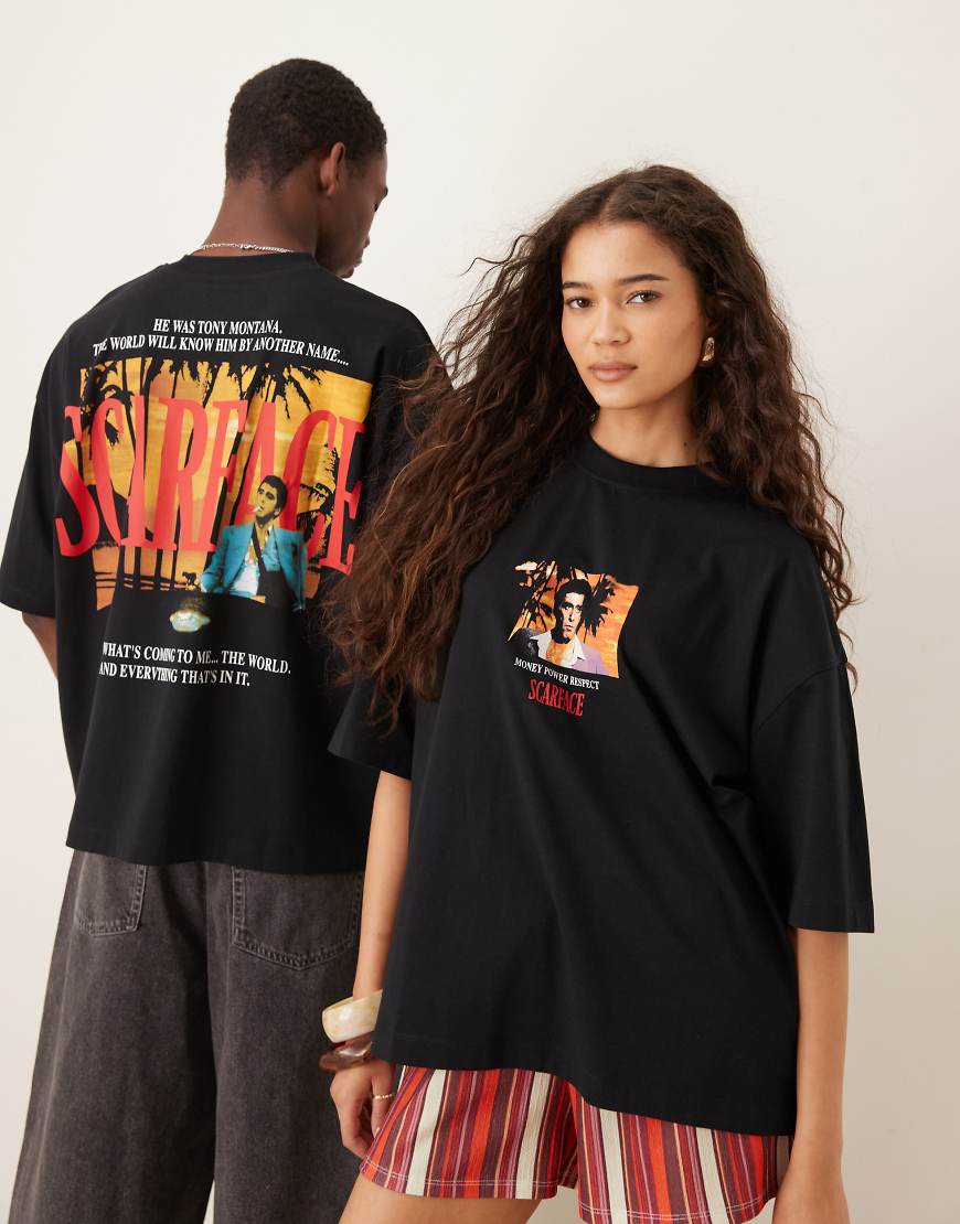 ASOS DESIGN - Unisex-T-Shirt in Schwarz mit Oversize-Schnitt und „Scarface"-Print von ASOS DESIGN