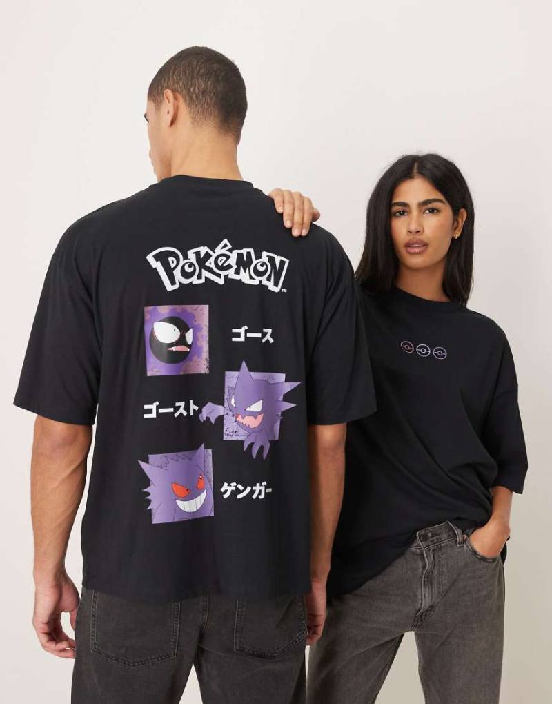 ASOS DESIGN - Unisex-T-Shirt in Schwarz mit Pokémon-Prints und Oversize-Schnitt von ASOS DESIGN