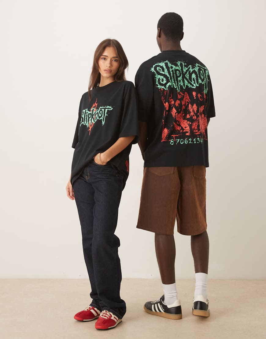 ASOS DESIGN - Unisex-T-Shirt in Schwarz mit Slipknot-Print im Oversize-Schnitt von ASOS DESIGN