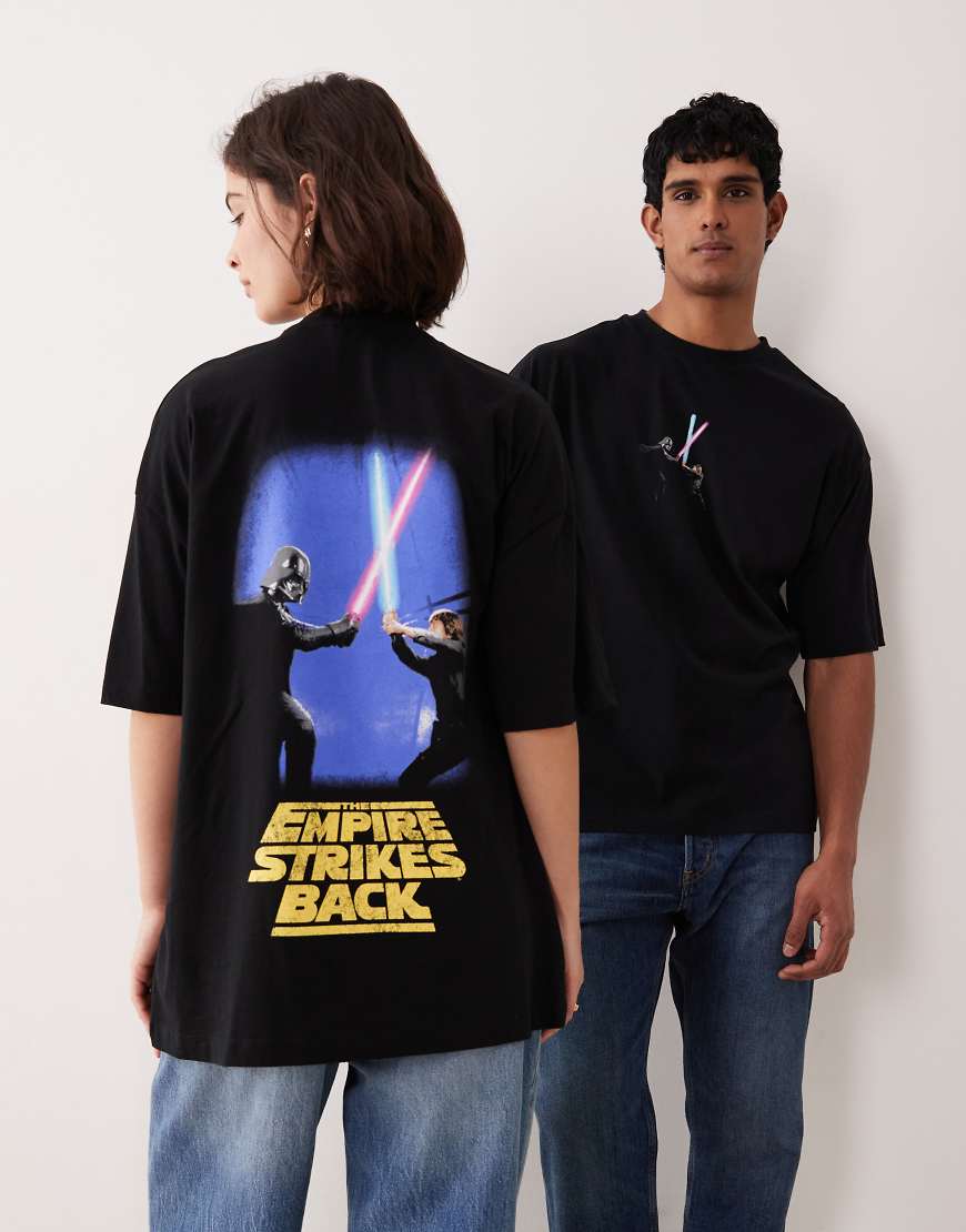 ASOS DESIGN - Unisex-T-Shirt in Schwarz mit Star-Wars-Print und Oversize-Passform-Grau von ASOS DESIGN
