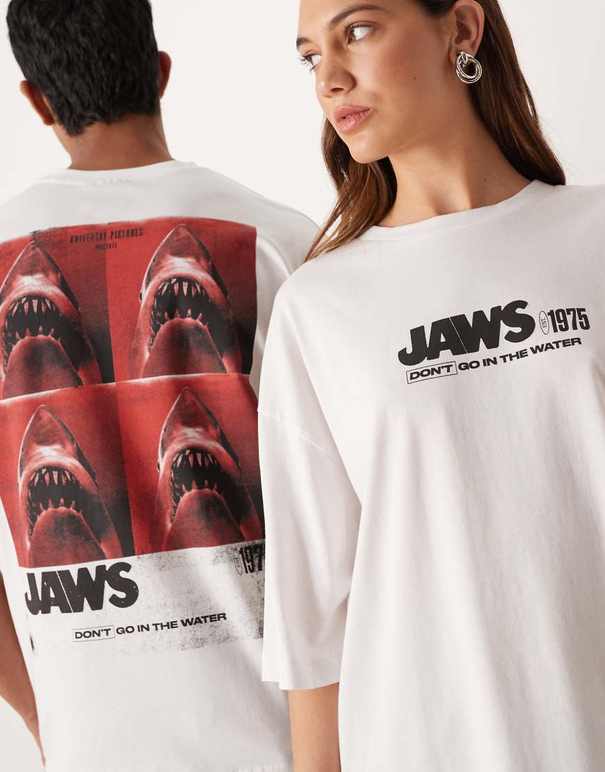 ASOS DESIGN - Unisex-T-Shirt in Weiß mit „Jaws"-Print und Oversize-Schnitt ASOS DESIGN - Unisex-T-Shirt in Weiß mit „Jaws"-Print und Oversize-Schnitt von ASOS DESIGN