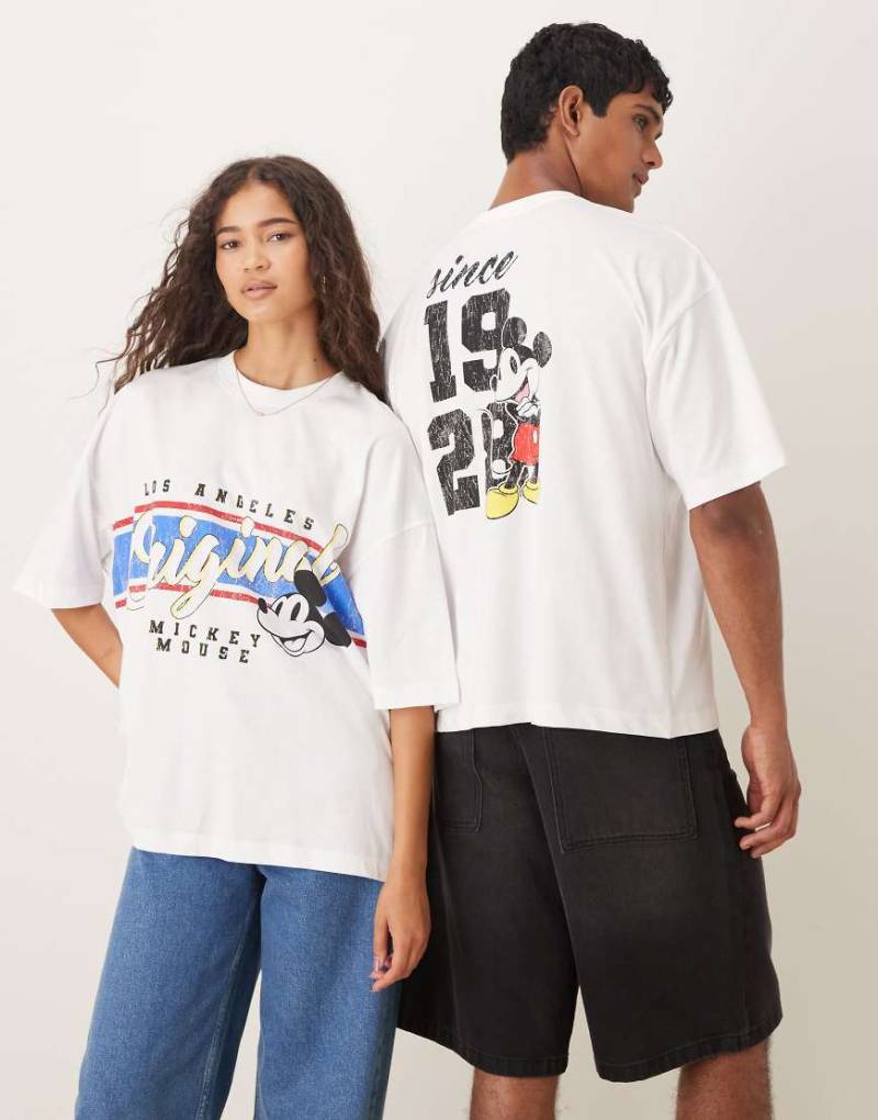 ASOS DESIGN - Disney - Unisex-T-Shirt in Weiß mit „Mickey Mouse"-Print und Oversize-Schnitt von ASOS DESIGN