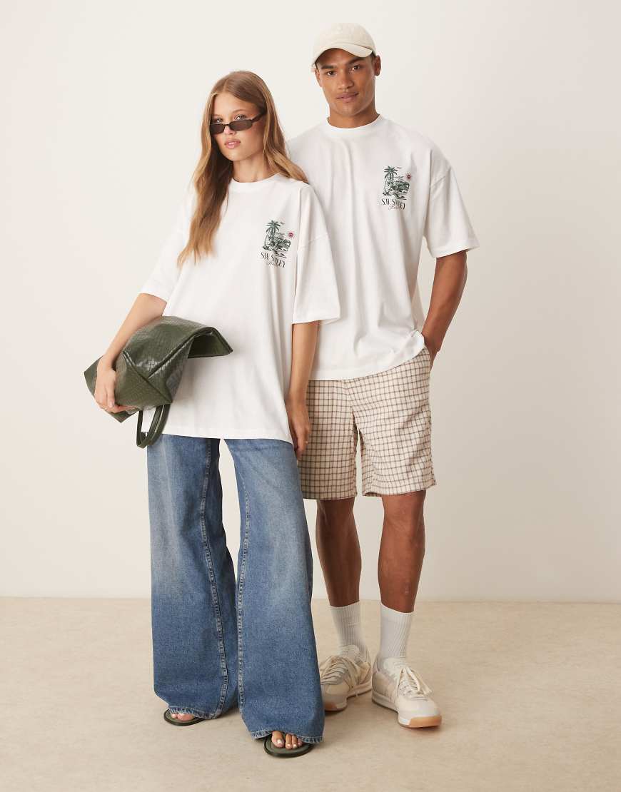 ASOS DESIGN - Unisex-T-Shirt in Weiß mit „Smile"-Print und Oversize-Schnitt von ASOS DESIGN