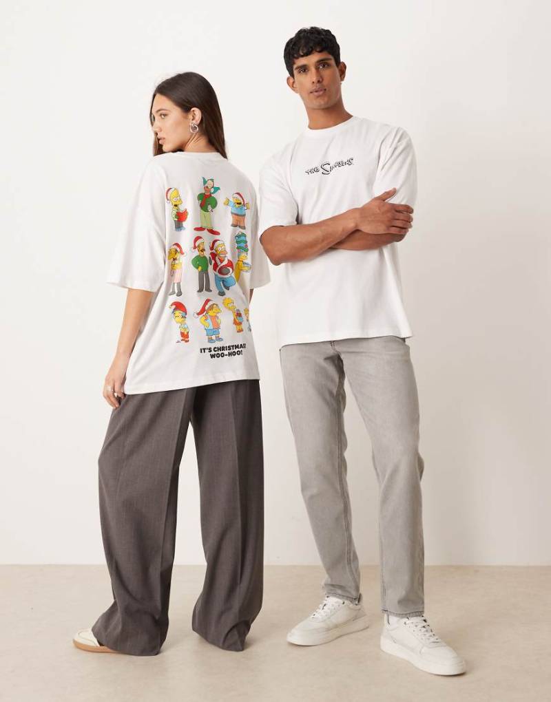 ASOS DESIGN - Unisex-T-Shirt in Weiß mit „The Simpsons"-Weihnachts-Print und Oversize-Schnitt von ASOS DESIGN