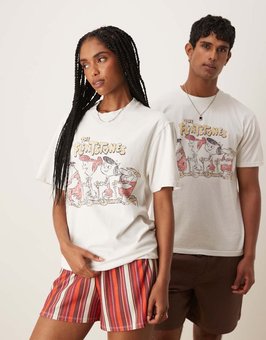 ASOS DESIGN - Unisex-T-Shirt in Weiß mit „The Flintstones"-Print und Oversize-Passform ASOS DESIGN - Unisex-T-Shirt in Weiß mit „The Flintstones"-Print und Oversize-Passform von ASOS DESIGN