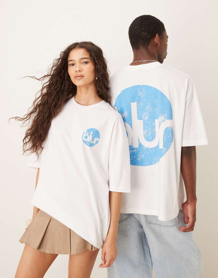 ASOS DESIGN - Unisex-T-Shirt in Weiß mit „blur"-Print und Oversize-Schnitt von ASOS DESIGN