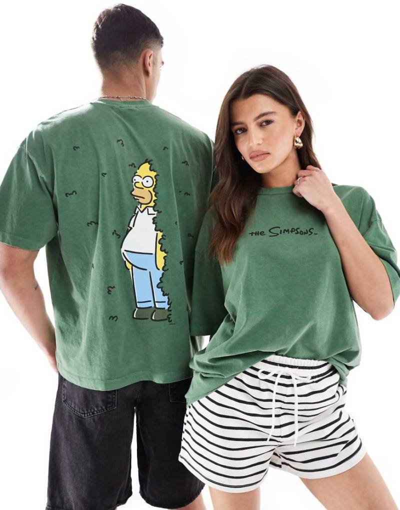 ASOS DESIGN - Unisex-T-Shirt in verwaschenem Grün mit Oversize-Schnitt und „The Simpsons Homer"-Hecken-Print von ASOS DESIGN