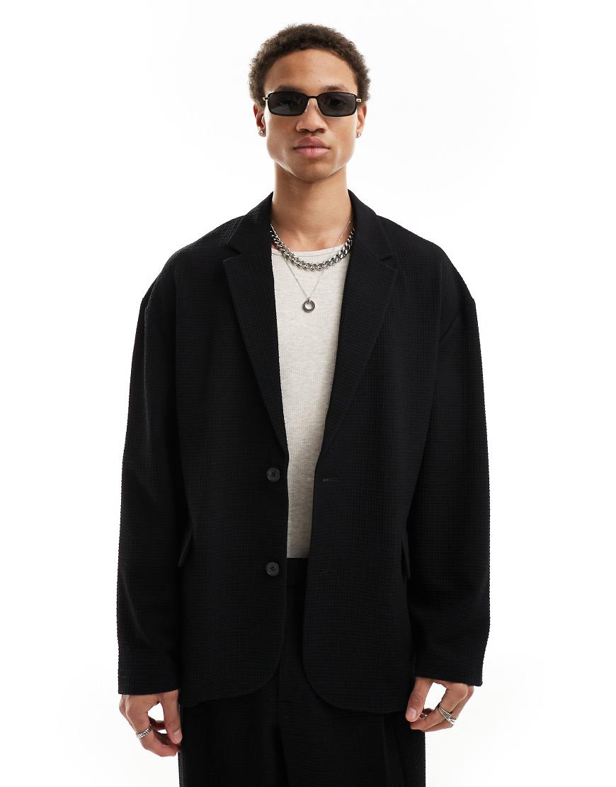 ASOS DESIGN - Unstrukturierte Oversize-Anzugjacke aus schwarzem Seersucker von ASOS DESIGN