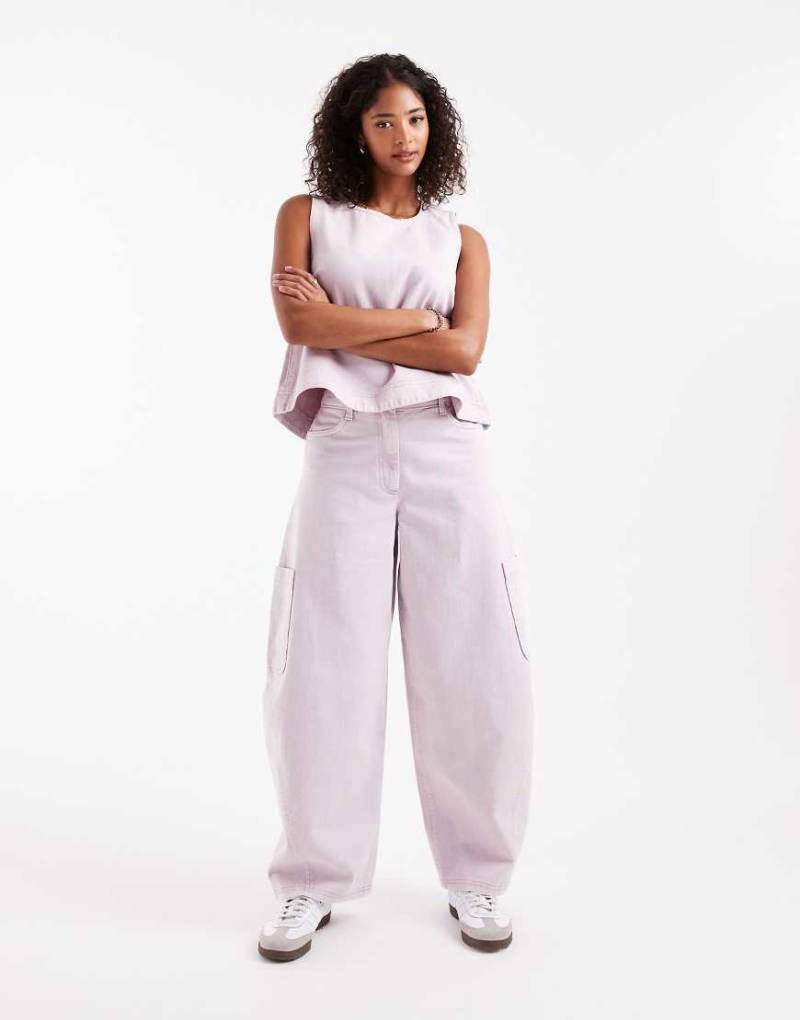 ASOS DESIGN - Utility-Hose in verwaschenem Malvenrosa mit Barrel-Leg-Schnitt und geschwungener Naht, Kombiteil von ASOS DESIGN