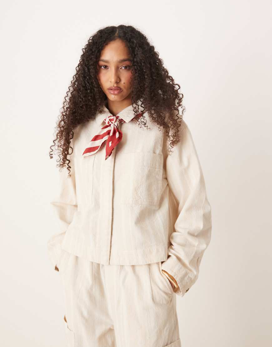 ASOS DESIGN - Utility-Jacke in Ecru mit Streifen und Taschendetail-Neutral von ASOS DESIGN