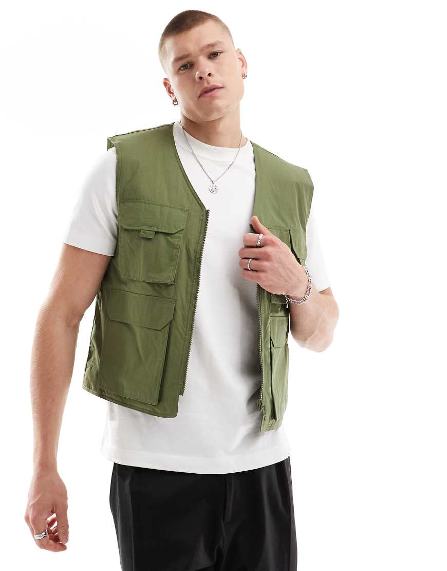 ASOS DESIGN - Utility-Weste in Khaki-Grün von ASOS DESIGN