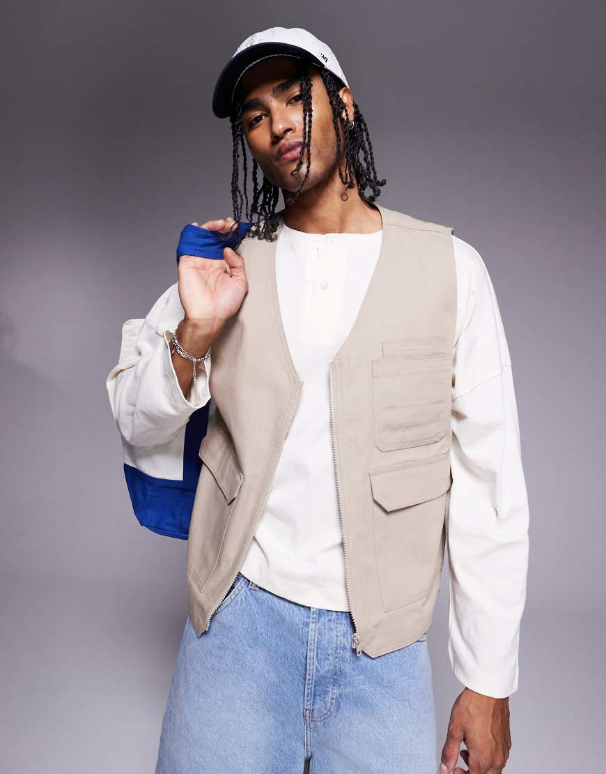 ASOS DESIGN - Utility-Weste in Steinbeige-Neutral von ASOS DESIGN