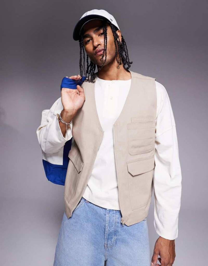 ASOS DESIGN - Utility-Weste in Steinbeige-Neutral von ASOS DESIGN