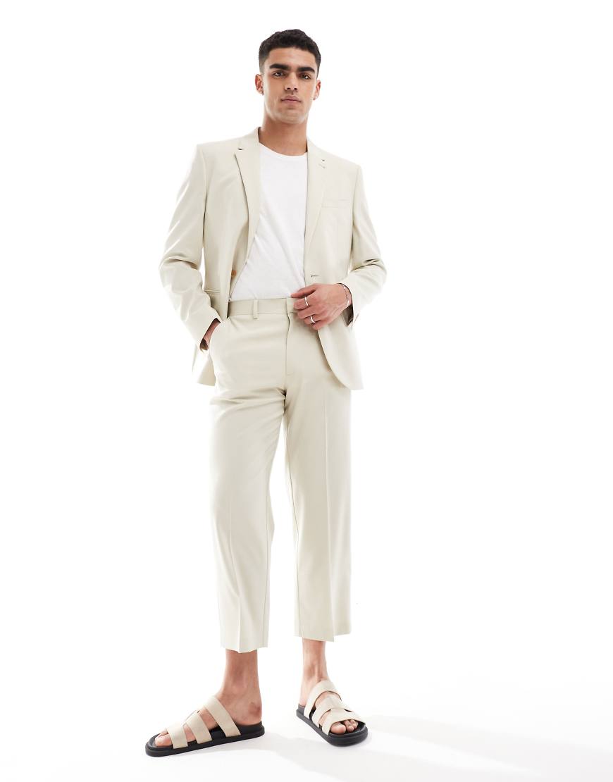 ASOS DESIGN - Verkürzte Anzughose in Steinbeige mit geradem Schnitt-Neutral von ASOS DESIGN