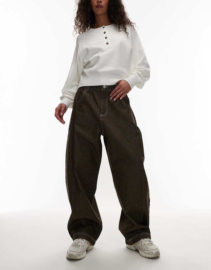 ASOS DESIGN - Barrel-Leg-Jeans in Dunkelgrün mit Cropped-Länge von ASOS DESIGN