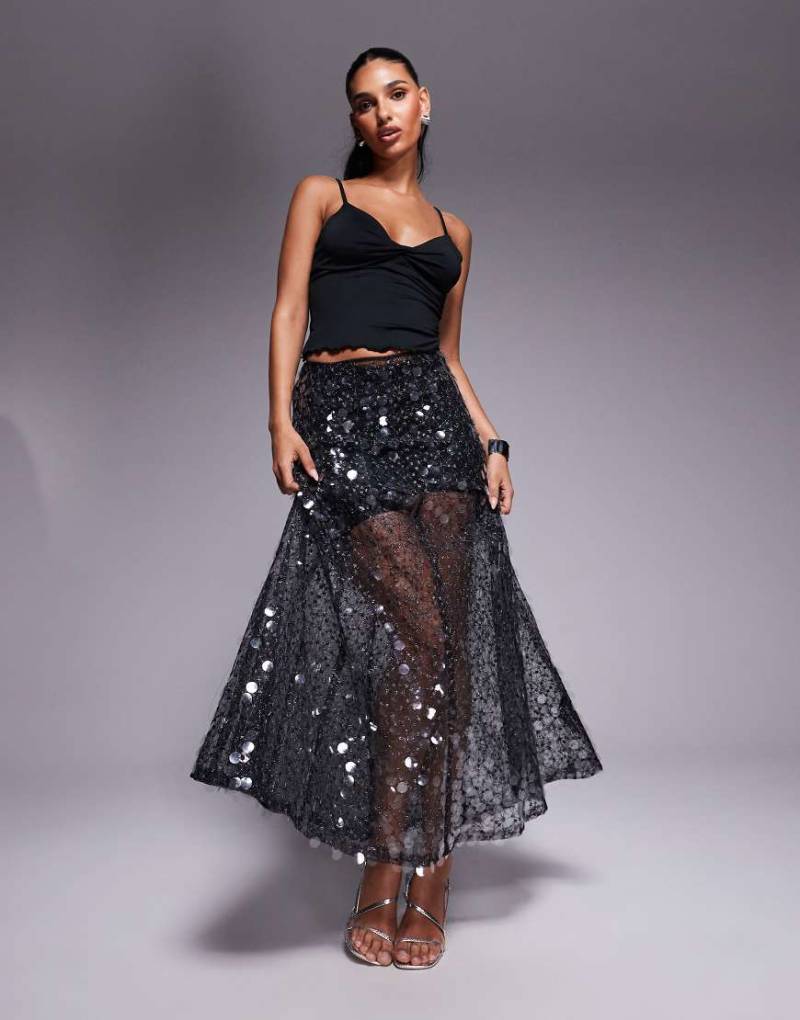 ASOS DESIGN - Verzierter Maxirock aus Netzstoff in Schwarz von ASOS DESIGN
