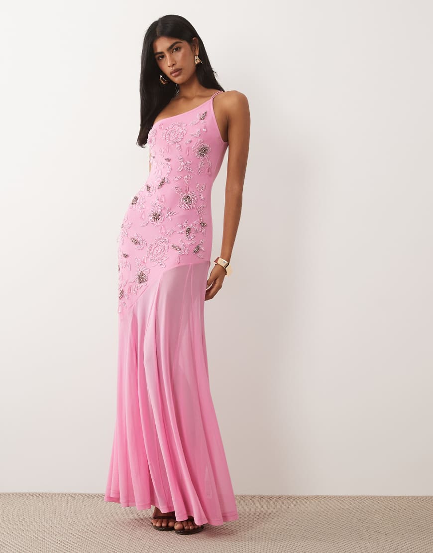 ASOS DESIGN - Verziertes Maxikleid in Rosa mit One-Shoulder-Träger von ASOS DESIGN