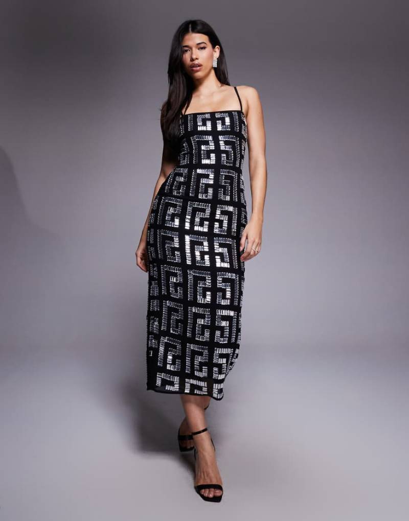 ASOS DESIGN - Verziertes Midikleid in Schwarz mit geradem Schnitt von ASOS DESIGN