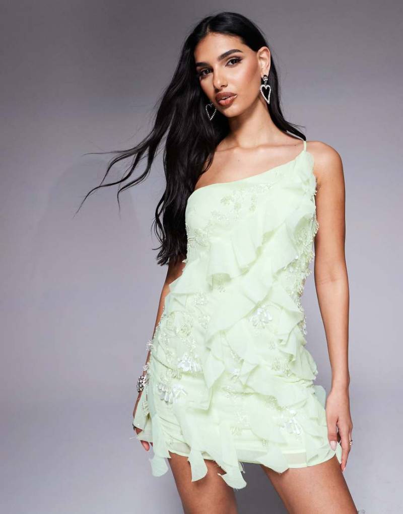 ASOS DESIGN - Verziertes Minikleid in Limetten mit Rüschen-Gelb von ASOS DESIGN
