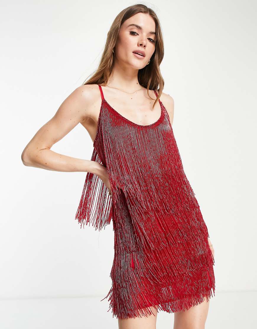 ASOS DESIGN - Verziertes Minikleid in Rot mit Fransenbesatz ASOS DESIGN - Verziertes Minikleid in Rot mit Fransenbesatz von ASOS DESIGN