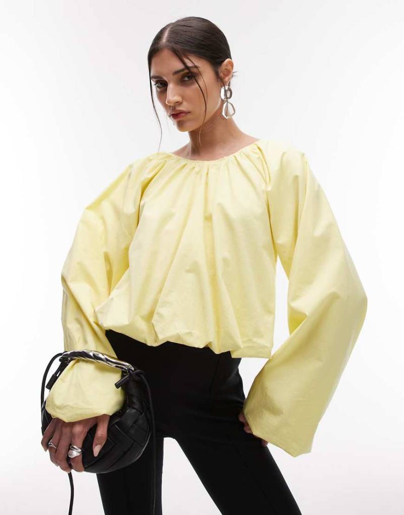 ASOS DESIGN - Voluminöse Bluse in Zitronengelb mit Ballonsaum von ASOS DESIGN