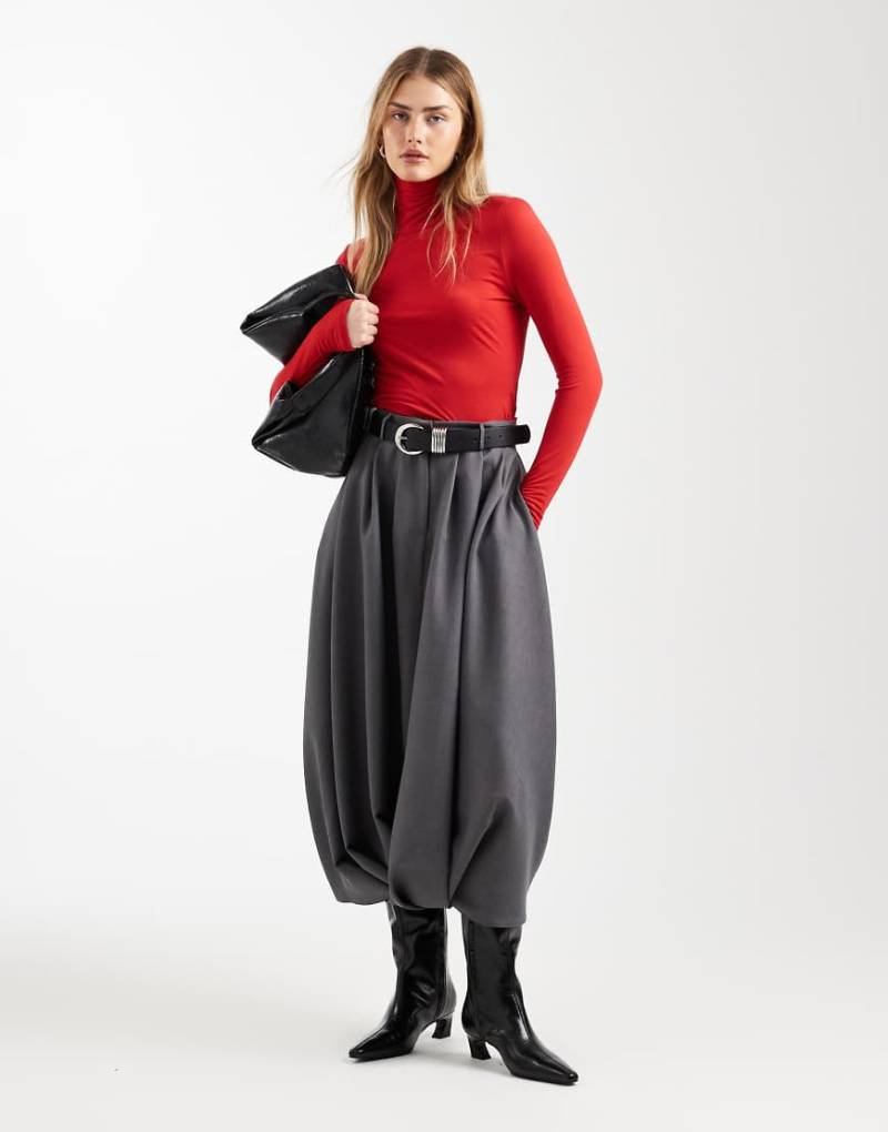 ASOS DESIGN - Voluminöser, mittellanger Haremsrock in Grau von ASOS DESIGN