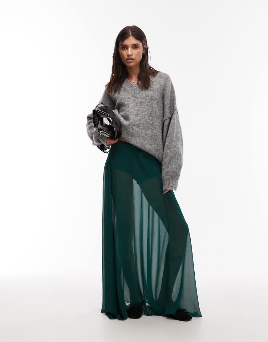 ASOS DESIGN - Voluminöser Chiffon-Maxirock in Dunkelgrün von ASOS DESIGN