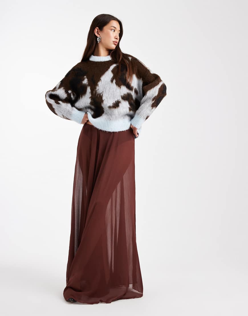 ASOS DESIGN - Voluminöser Chiffon-Maxirock in Schokobraun-Brown von ASOS DESIGN