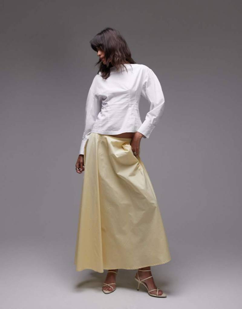 ASOS DESIGN - Voluminöser Maxi-Tellerrock aus Popeline in Buttermilchgelb von ASOS DESIGN