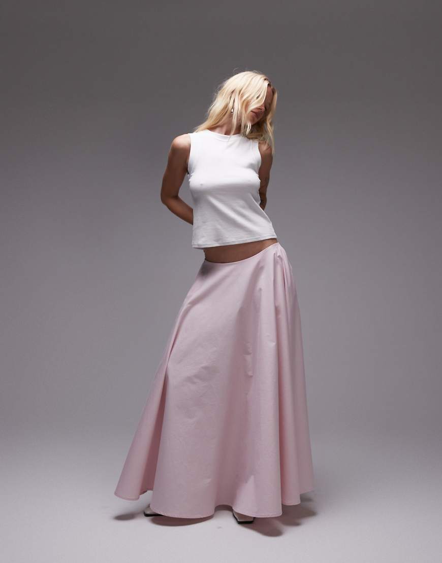 ASOS DESIGN - Voluminöser Maxi-Tellerrock aus Popeline in Rosa von ASOS DESIGN