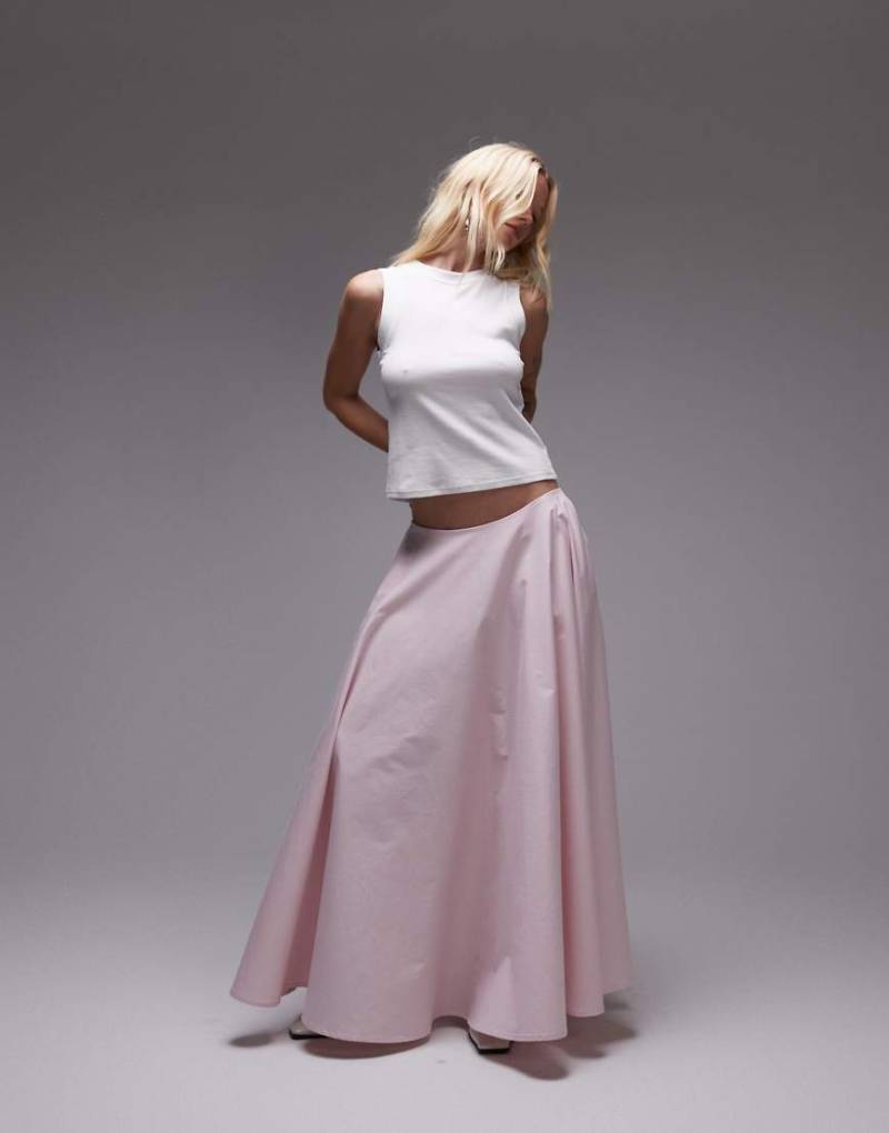 ASOS DESIGN - Voluminöser Maxi-Tellerrock aus Popeline in Rosa von ASOS DESIGN
