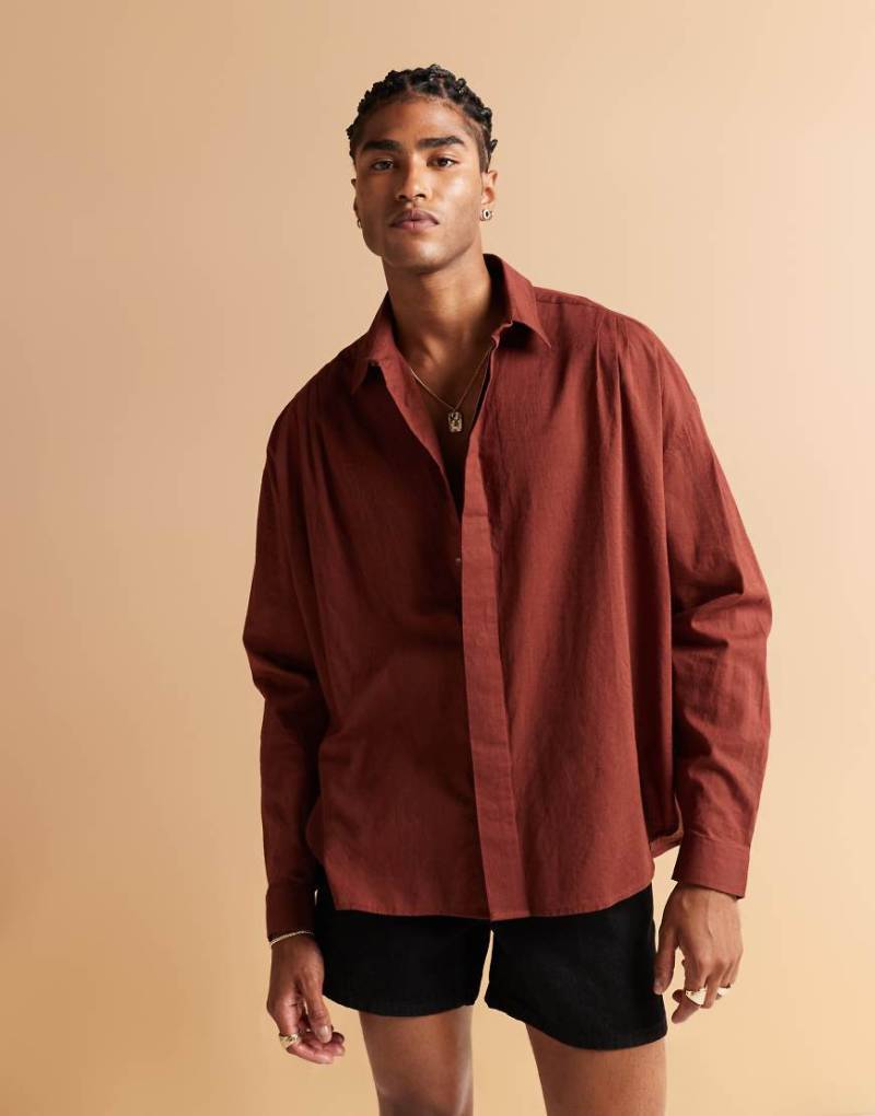 ASOS DESIGN - Voluminöses Oversize-Hemd in Burgunderrot mit verdeckten Knöpfen von ASOS DESIGN